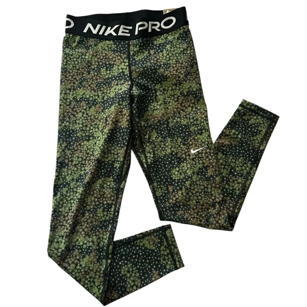 NWT Nike Pro Green & White Floral Pro Dri-FIT Leggings Size SMALL